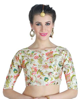 Polyester Digital Printed Blouse with Boat Neck