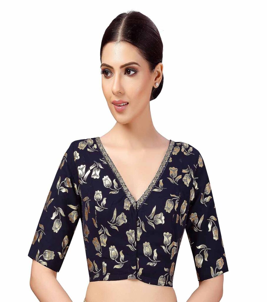 Polyester And Georgette Elbow Length Sleeves Saree Blouse