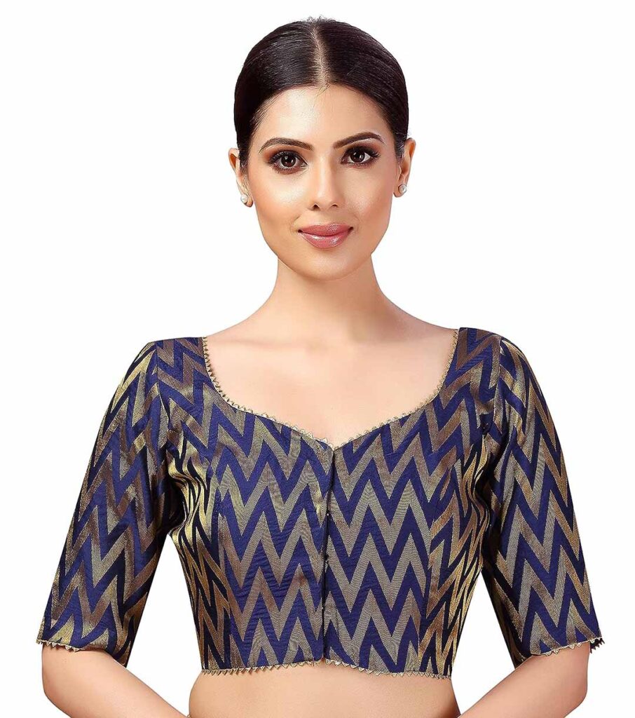 Readymade Wave Design Banaras Brocade Saree Blouse with Elbow Length Sleeves