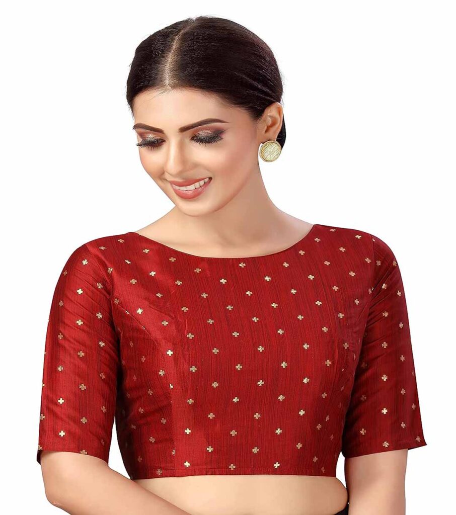 Silky Brocade Embroidered Elbow Length Sleeves Saree Blouse